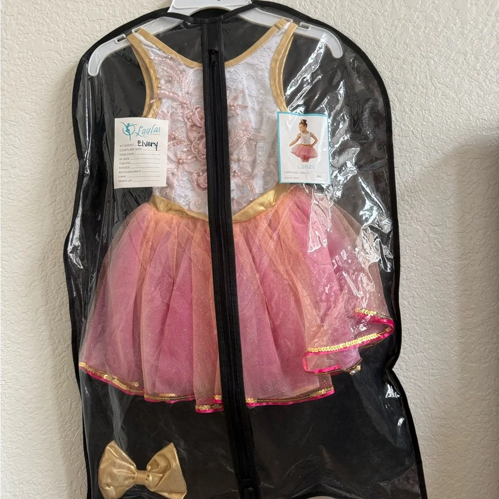 Laylas Dance CAROUSEL WALTZ Pink and Gold Kids Ballet Dance Costume Dress